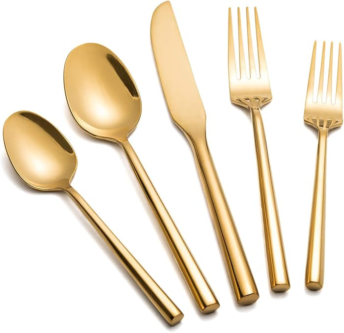 Gold Silverware Set Flatware Set Stainless Steel Cutlery Set 40 Pieces Hexagon Handle Home Kitche... | Amazon (US)