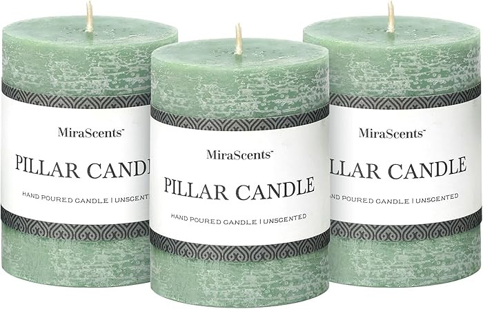 3x4 Inch Sage Green Pillar Candles - Set of 3, Unscented, Long Burning, Smokeless Dripless Candle... | Amazon (US)