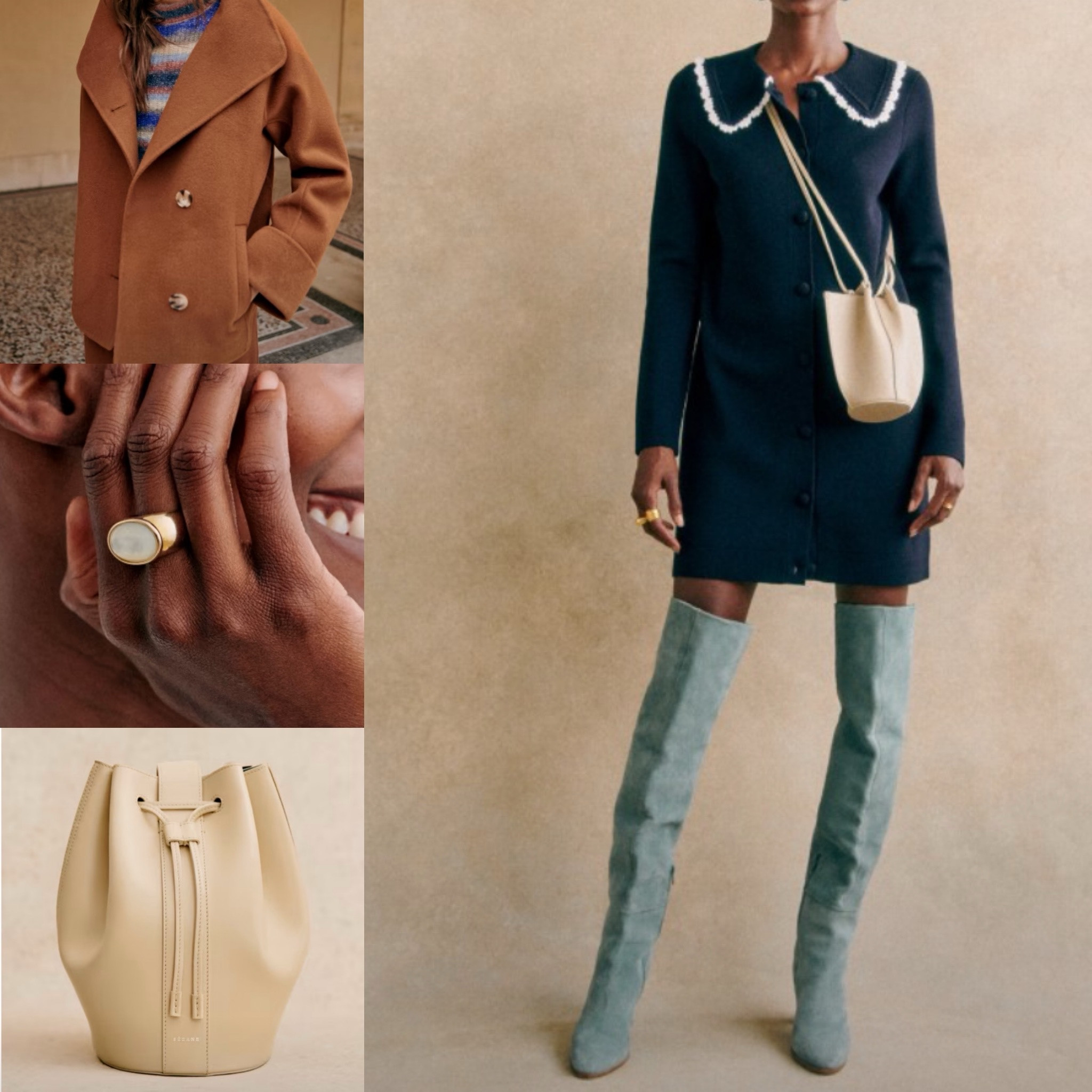 Fall dress, boots, over the knee boots, blue boots, color boots, winter coat, wool, pea coat, fall coat, bags, purse, jewelry, ring, ootd, work outfit, navy dress

#LTKworkwear #LTKshoecrush #LTKbeauty