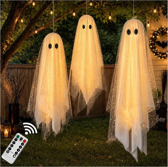 AYGXU Halloween Decorations outdoor/indoor-3pcs Hanging Ghost Decor with Light,Halloween Ornament... | Amazon (US)