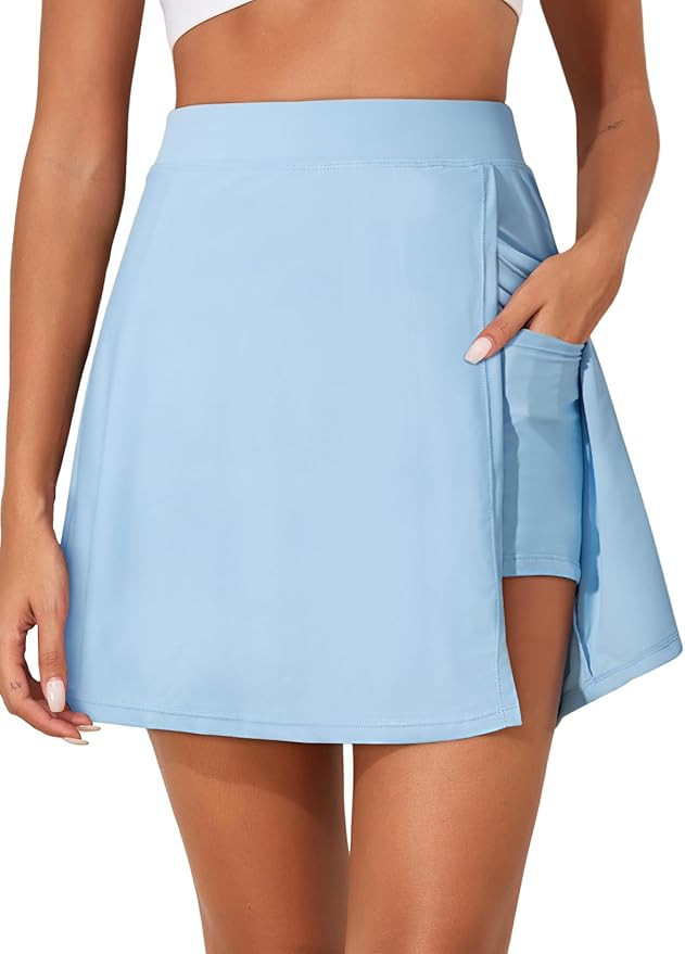 Aleumdr Women High Waist Swim Skirt Bottoms A-line Split Swimsuit Skirt Built in Swim Shorts with... | Amazon (US)