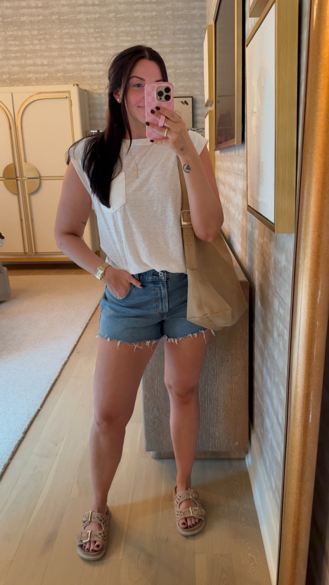 Easiest summer outfit! White tshirt (Medium), denim cutoff shorts (31), cute sandals, and simple jewelry! Love this suede shoulder bag from Target too

#LTKSaleAlert #LTKFindsUnder50 #LTKStyleTip