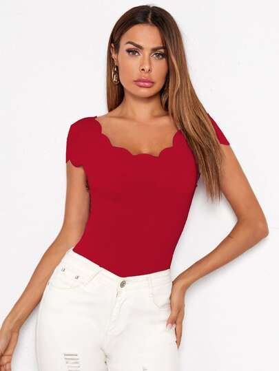 SHEIN Scallop Trim Top | SHEIN