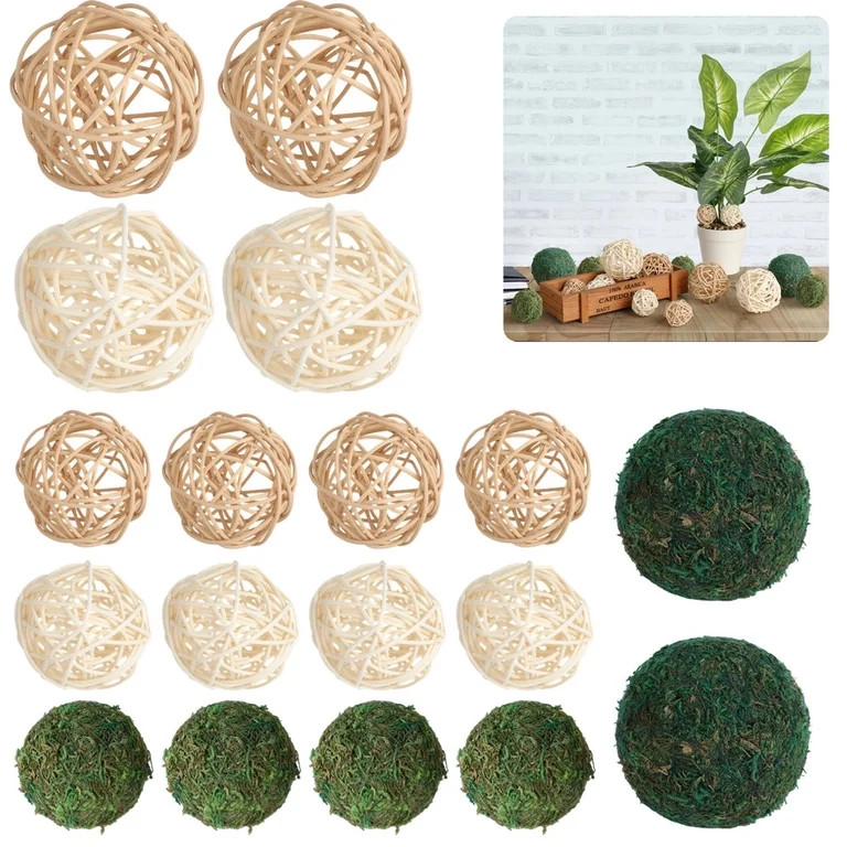 18 PCS Decorative Mossy Balls, Rattan Ball and Mossy Ball Set, Green Moss Decorative Balls, Vase ... | Walmart (US)