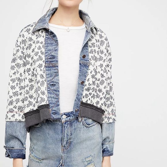 New RARE FREE PEOPLE Ditsy Denim Jacket Quilted Floral Size M/L | Poshmark