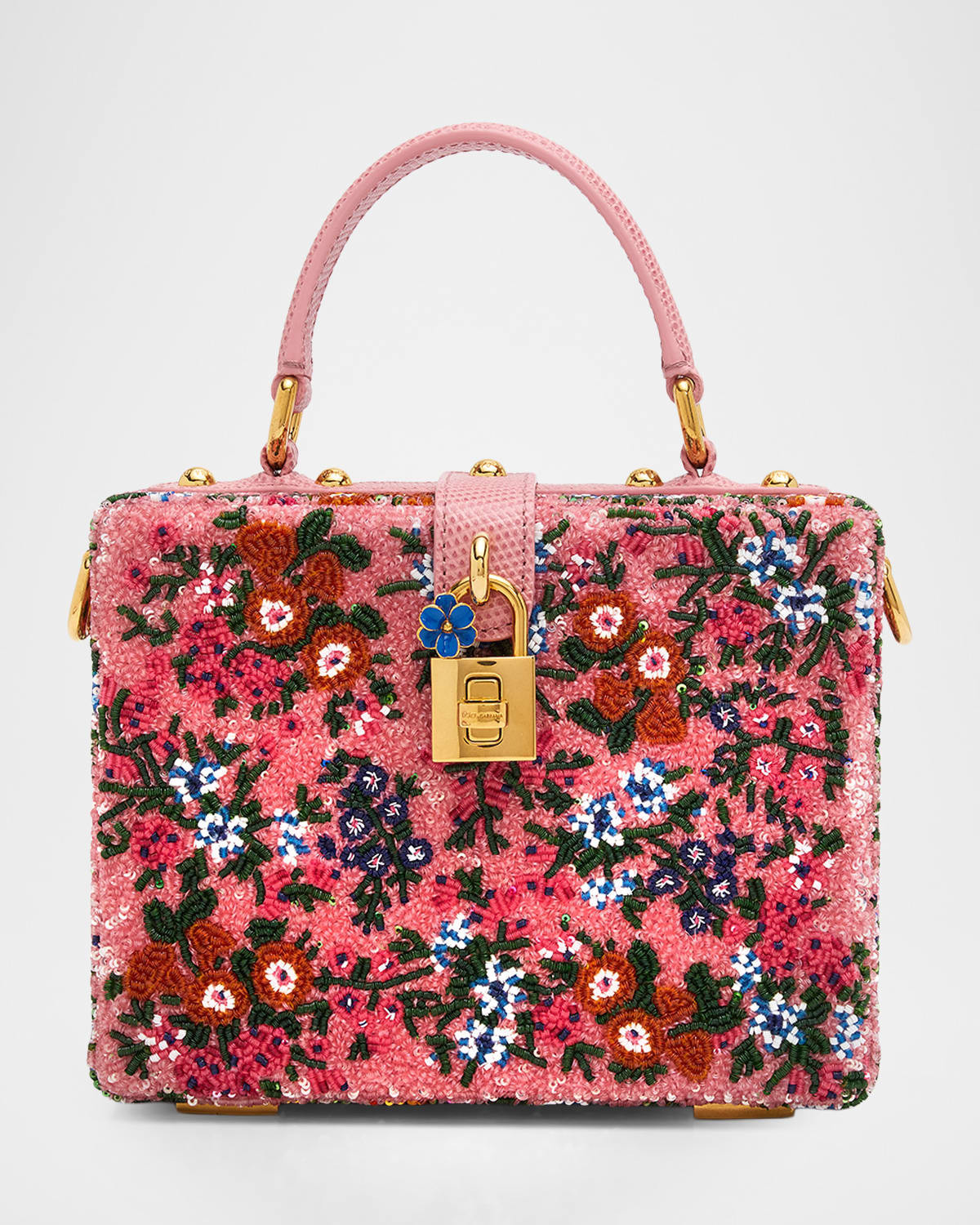 Box Floral Beaded Padlock Top-Handle Bag | Neiman Marcus