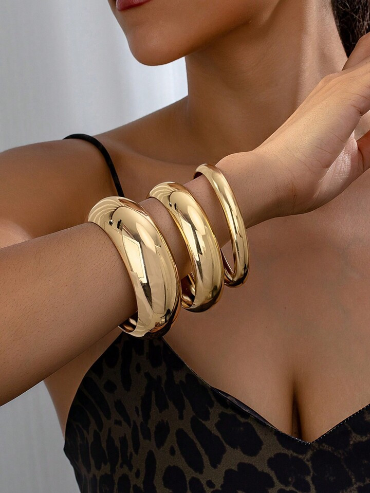 3pcs/Set Luxurious Circular Gold Bangle Bracelet Set For Women, Suitable For Evening Parties, Dates, Gatherings And Festive Gifting | SHEIN