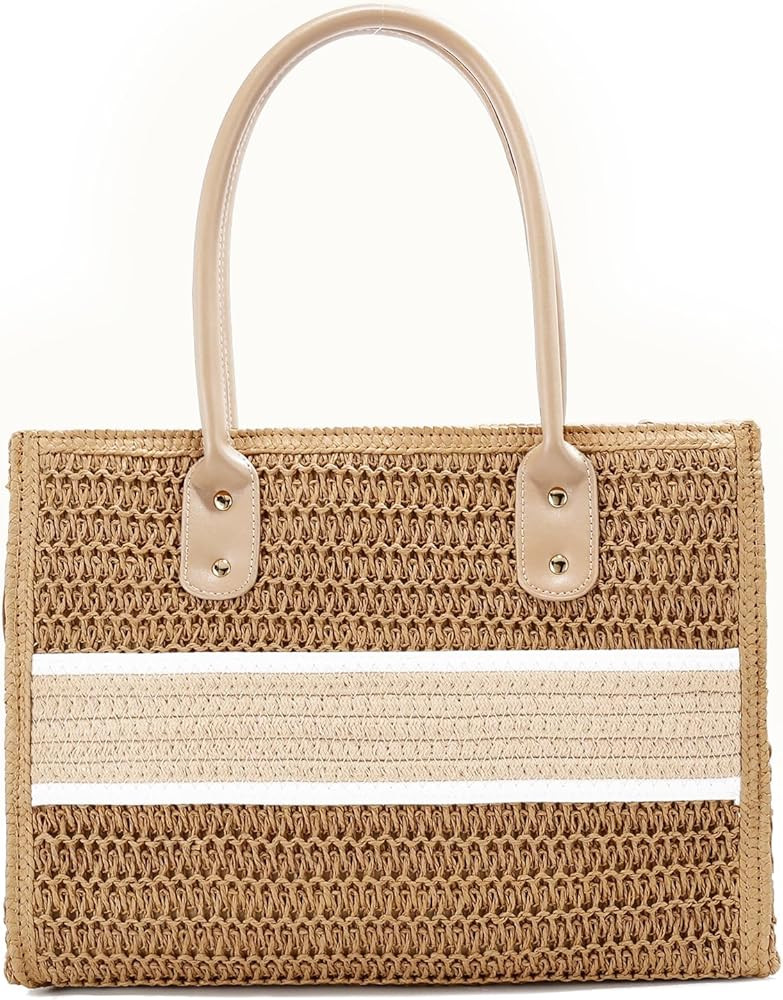 Amazon.com: E Straw Beach Bag, Large Tote Bag for Women Summer Woven Straw Shoulder Hangbag with ... | Amazon (US)