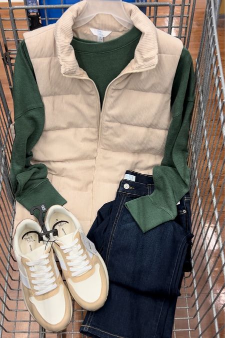 Walmart outfit idea for fall with our fav crewneck sweatshirt, corduroy puffer vest and retro sneakers. I got a small in the sweatshirt (it’s oversized but you can size up for an even more relaxed fit), jeans fit true to size (I’m between a 4/6 and went with the 6), vest true to size (you could size down in this if petite). 

#LTKover40 #LTKfindsunder50 #LTKstyletip
