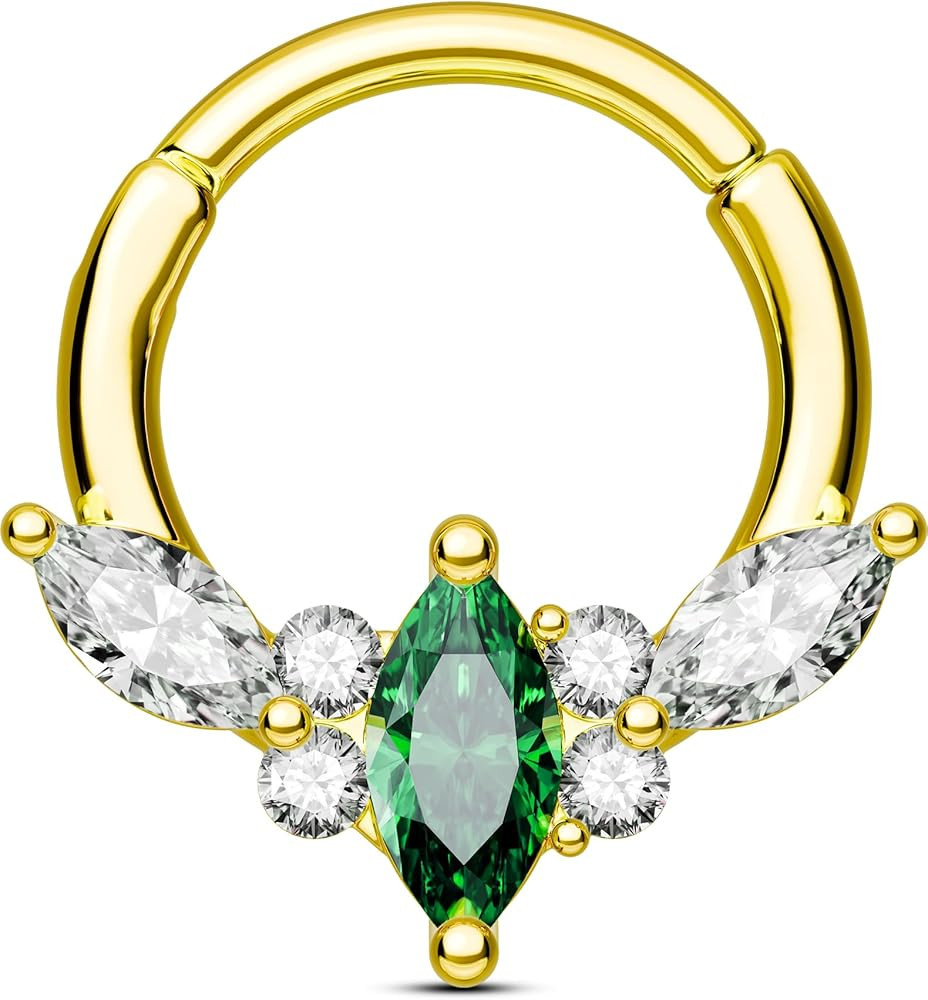 OUFER Septum Rings 16G Green CZ Septum Hoops Rings, 316L Surgical Steel Septum Piercing Jewelry, ... | Amazon (US)