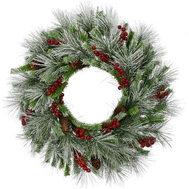 Fraser Hill Farm 25-In. Lightly Flocked Wreath Door or Wall Hanging - w/Pinecones and Berries | Fraser Hill Farm