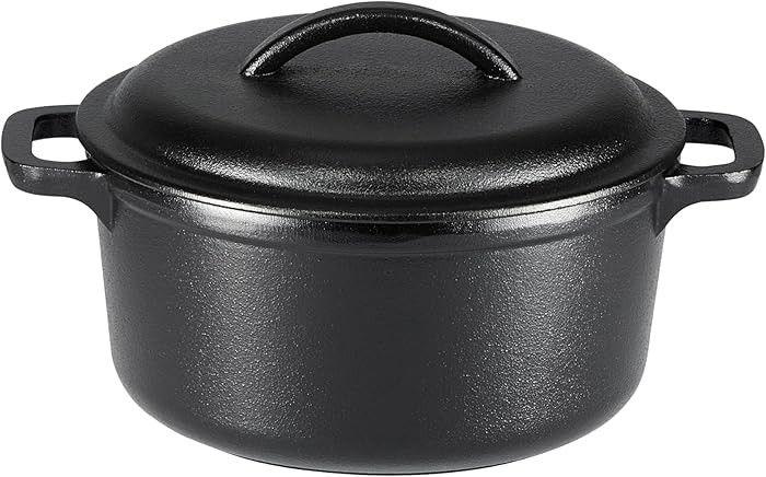 Amazon Basics Round Pre-Seasoned Cast Iron Mini Dutch Oven Pot with Lid and Dual Handles, 2-Quart... | Amazon (US)
