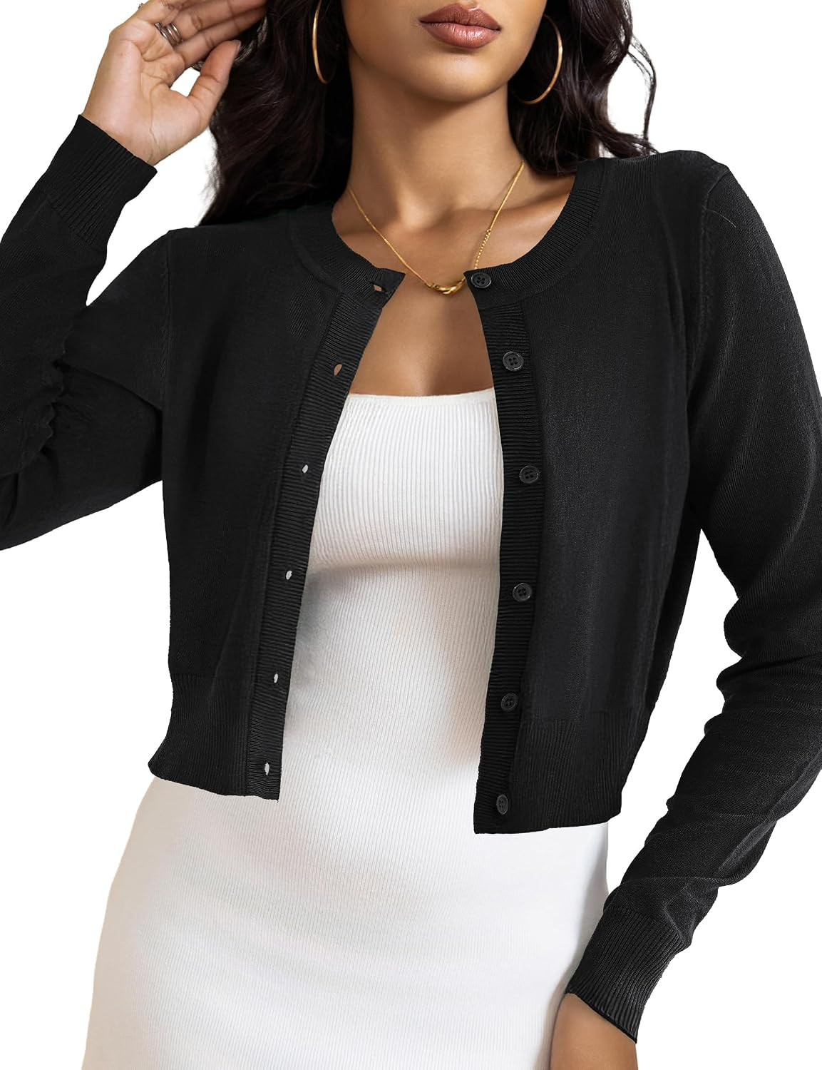LETDIOSTO Cropped Cardigan Bolero Shrug for Women, Button Down Long Sleeve Knit Sweater for Dresses,for Jeans, XS to XL | Amazon (US)