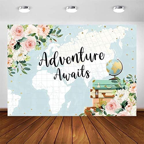 COMOPHOTO Adventure Awaits Baby Shower Backdrop 7x5ft World Map Flower Travel and Adventure Begin... | Amazon (US)