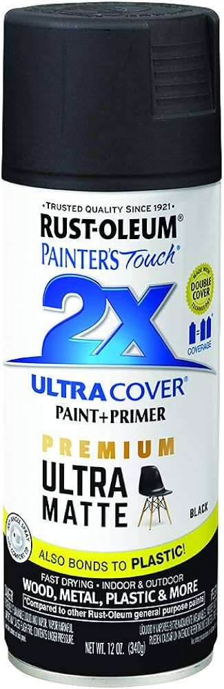 Rust-Oleum 331182 Painter's Touch 2X Ultra Cover Spray Paint, 12 oz, Ultra Matte Black | Amazon (US)