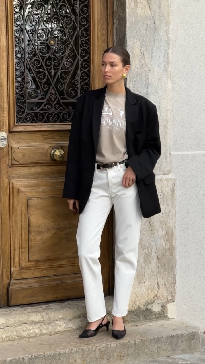 Add an oversized blazer and slingback heels on a casual look and you have an elevated outfit to you out on dinner and drinks.

Anine black blazer, Sporty and Rich outfit, Mango shoes, elevated look, every day outfit ideas

#LTKSeasonal #LTKeurope #LTKstyletip