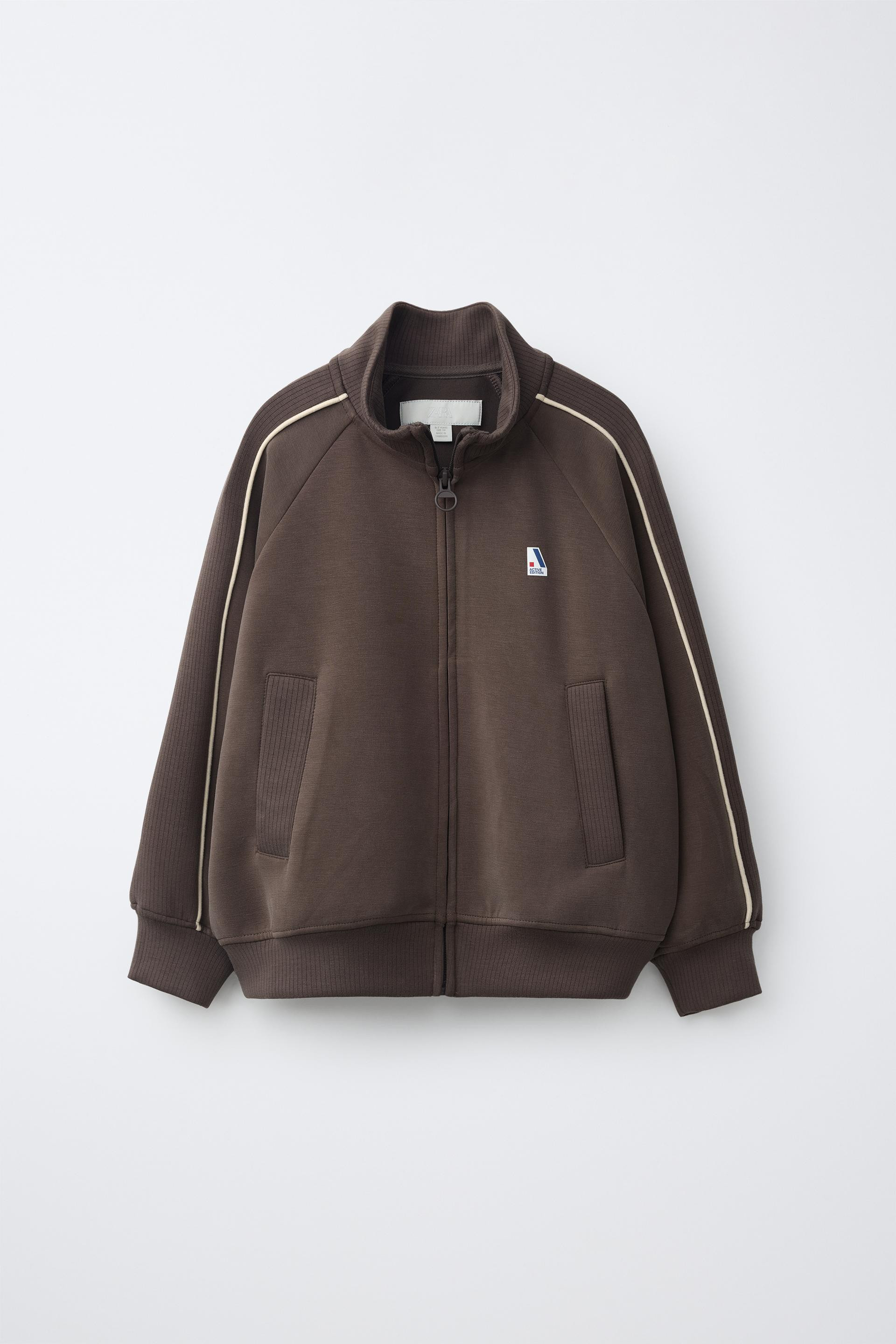 Zara - Contrast Trim Sporty Jacket - Dark Brown - 13-14 Years (64,6 Inches) - Kids | Zara US