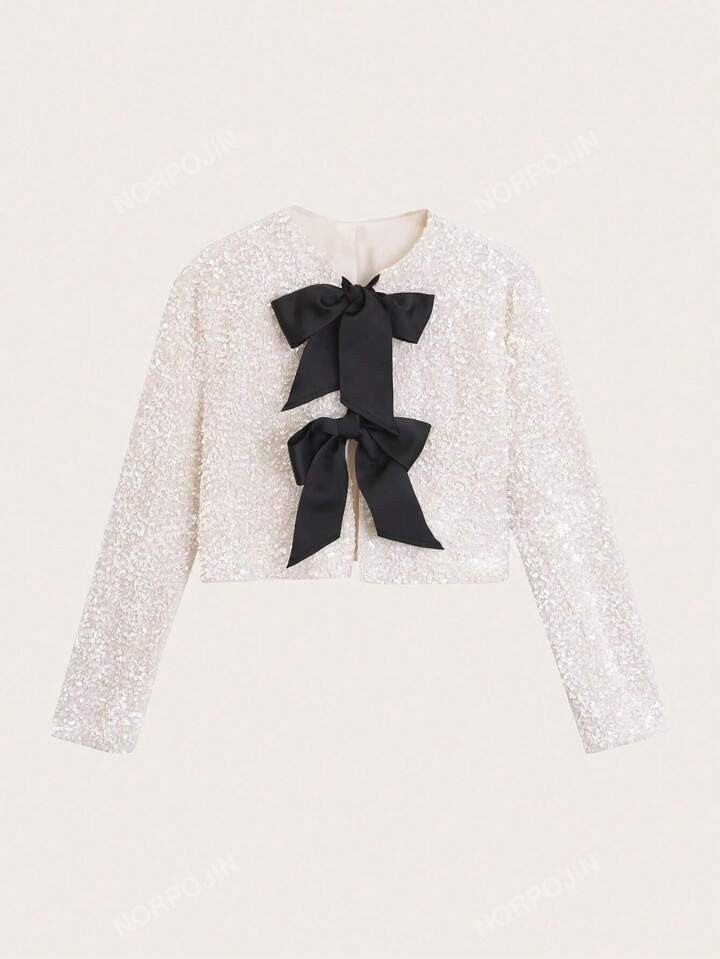 Women's Sparkling Bow Decor Short Jacket | SHEIN