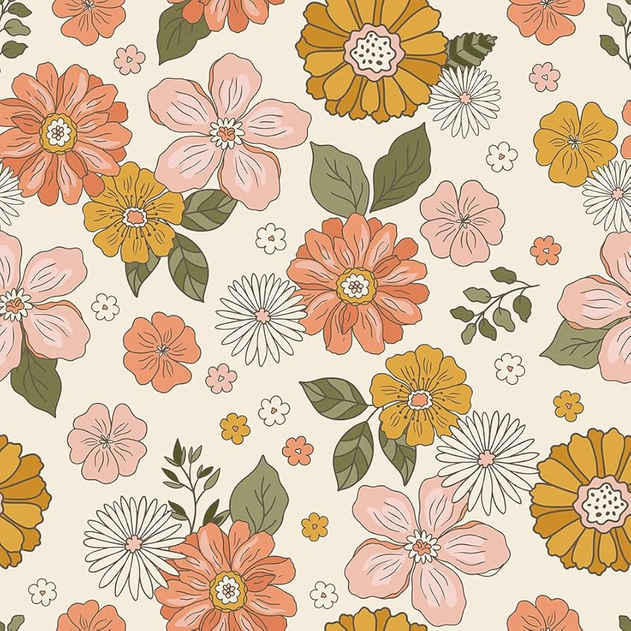 Boho Orange/Cream Daisy Flowers Floral Peel and Stick Wallpaper Easy Peel Off Vintage Self Adhesi... | Amazon (US)