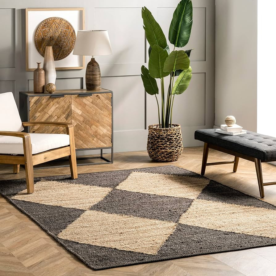nuLOOM Pandora Diamond Jute Area Rug - 8x10 Jute Area Rug Global Inspired Black/Ivory Rugs for Di... | Amazon (US)