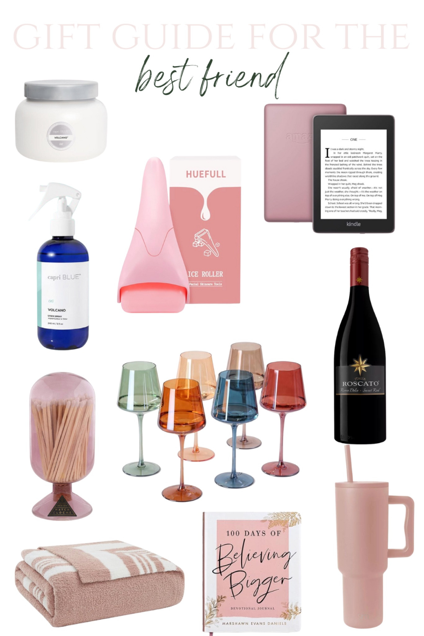 Gift guide for the best friend, wine, Capri blue volcano, kindle, wine, wine glasses, matches, tumbler, stainless steel, devotional ice roller 

#LTKHoliday #LTKGiftGuide #LTKSeasonal