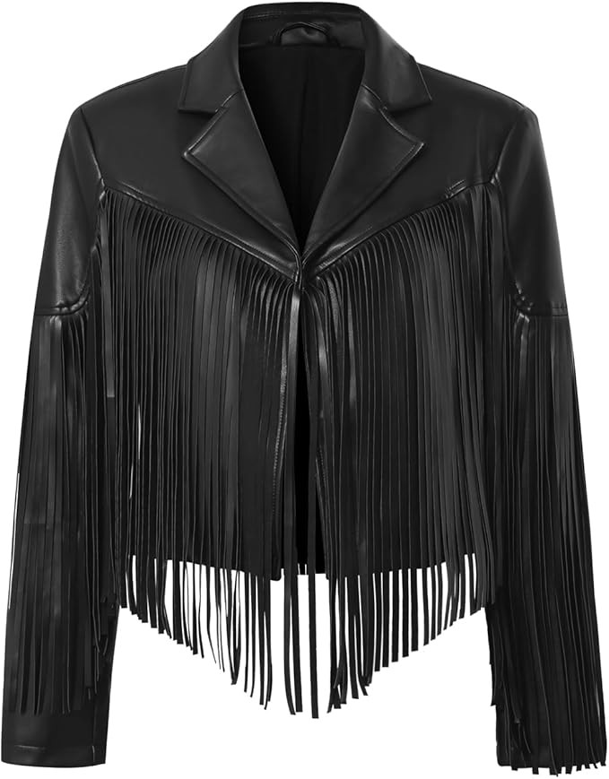 Fringe Faux Leather Jacket Western Cowgirl Jacket Tassel Crop Moto Top Country Concert Outfits Fo... | Amazon (US)