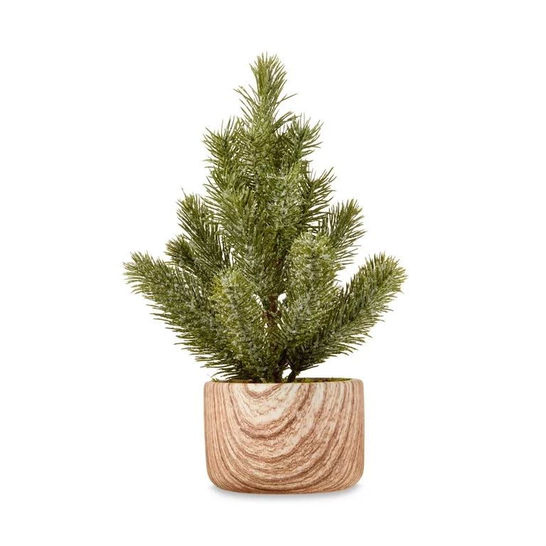 Faux Snow-Flocked Mini Pine Tree in Ceramic Pot Christmas Decoration, Multi-Color, 10.5 in, by Ho... | Walmart (US)