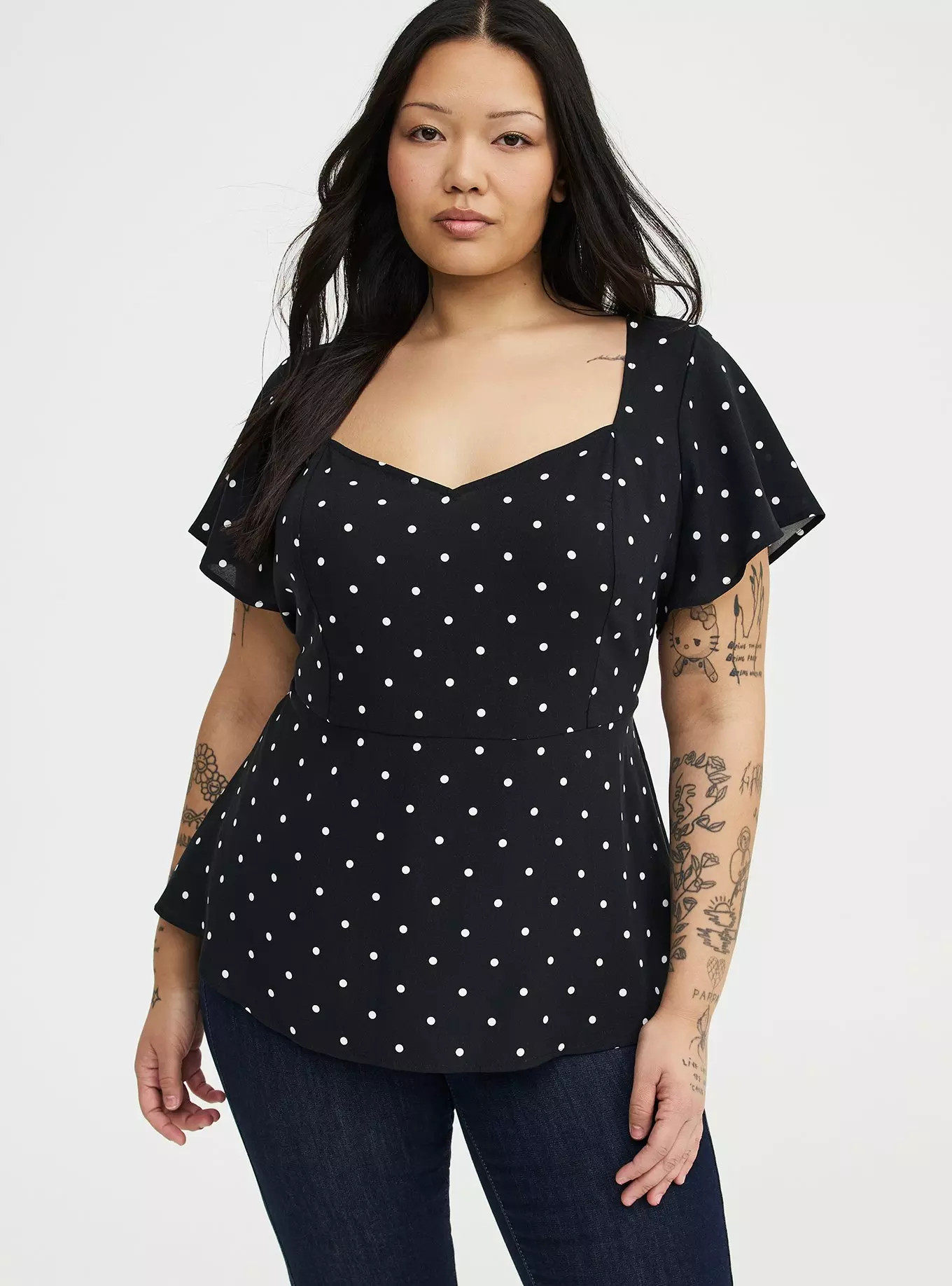 Sweetheart Flutter Sleeve Peplum Top | Torrid (US & Canada)