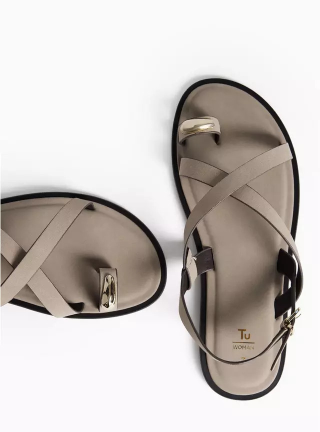 Neutral Toe Ring Detail Strappy Sandals 5 | Tu Clothing