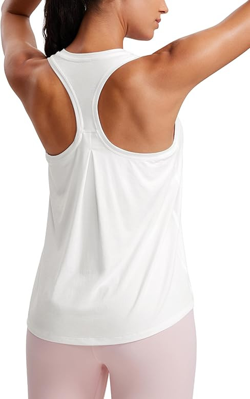 CRZ YOGA Womens Racerback Yoga Tank Tops High Crewneck Soft Casual Workout Sleeveless Flowy Shirts | Amazon (US)