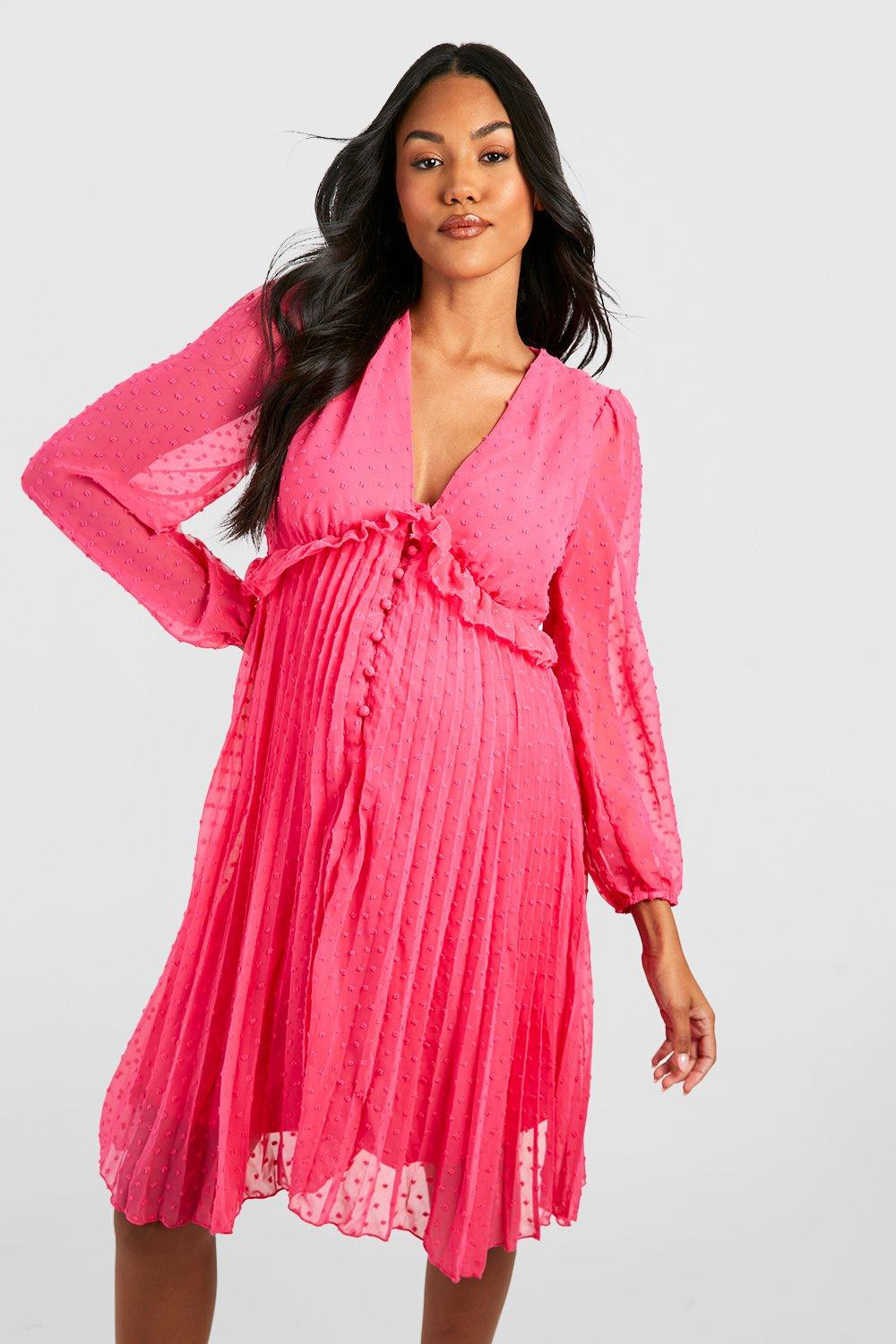 Maternity Occasion Pleated Smock Dress | Maternity Dress Gender Reveal | Pink Maternity Dress Bump  | Boohoo.com (US & CA)
