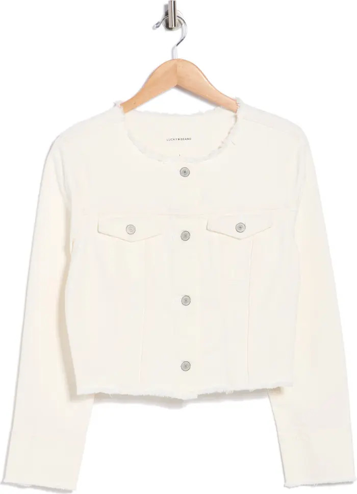 Collarless Crop Denim Trucker Jacket | Nordstrom Rack