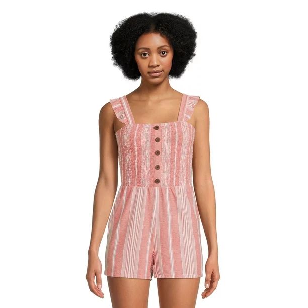 No Boundaries Juniors Button Front Smocked Romper, Sizes XS-XXXL | Walmart (US)