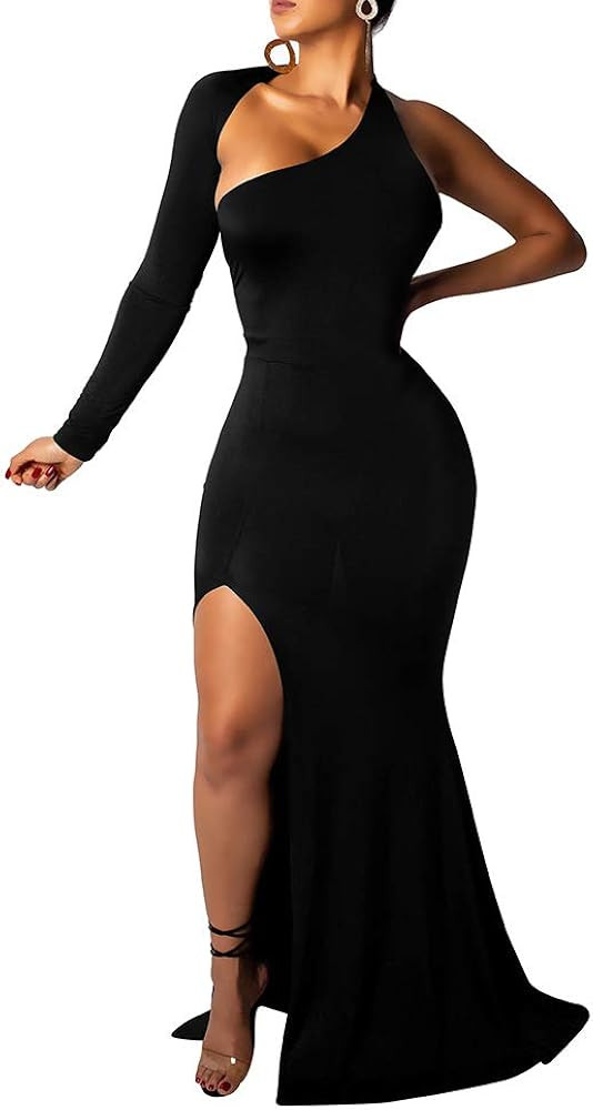 BEAGIMEG Women's Sexy Elegant One Shoulder Backless Evening Long Dress | Amazon (US)