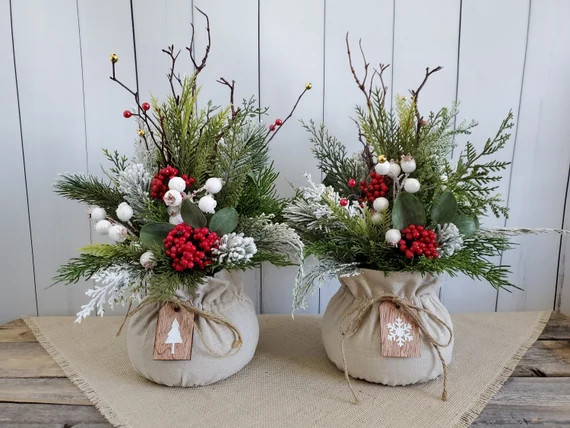 Woodland Winter Arrangement  Rustic Christmas Centerpiece  | Etsy | Etsy (US)