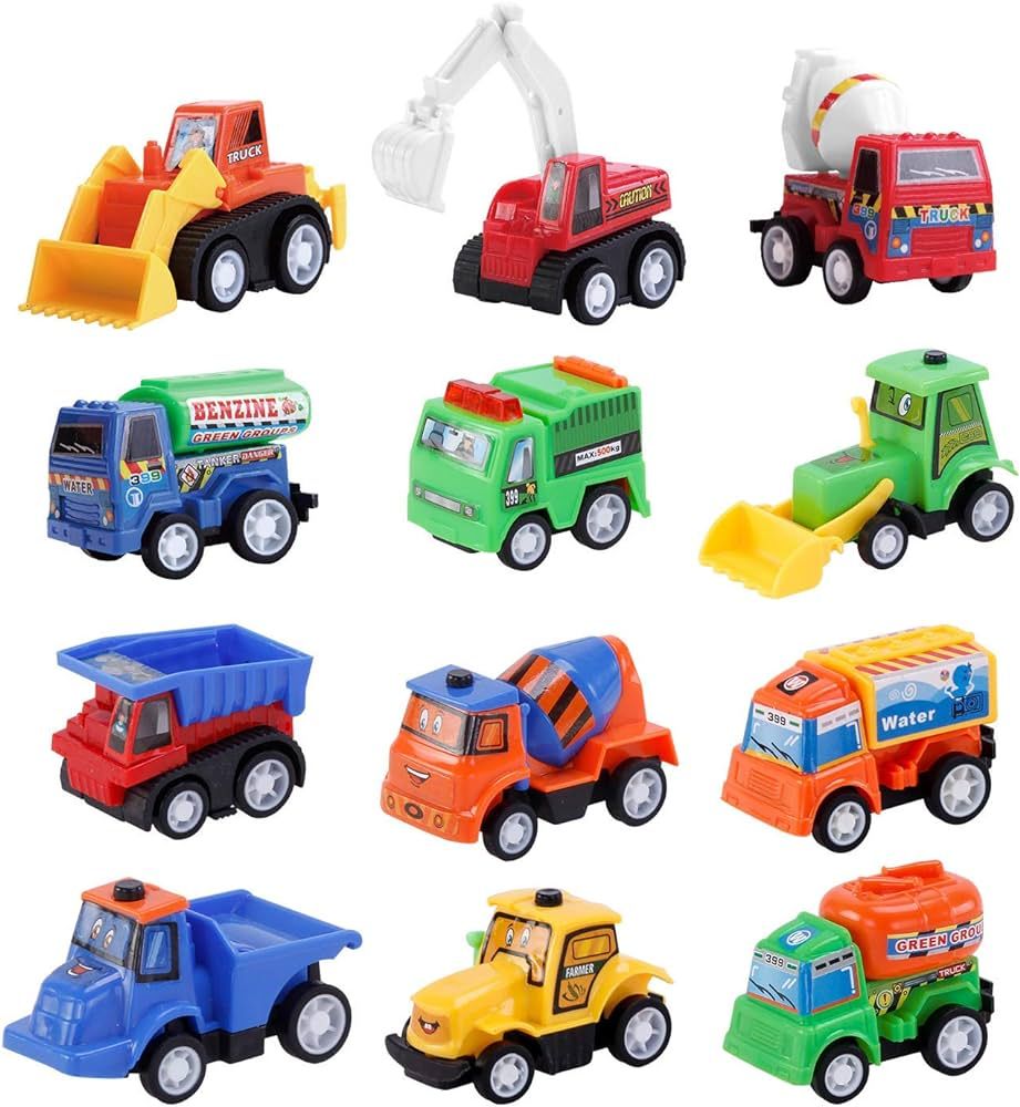 12 Packs Construction Toy Pull Back Digger Mini Vehicles Excavator Bulldozer Truck Toy for 2 3 4 ... | Amazon (US)