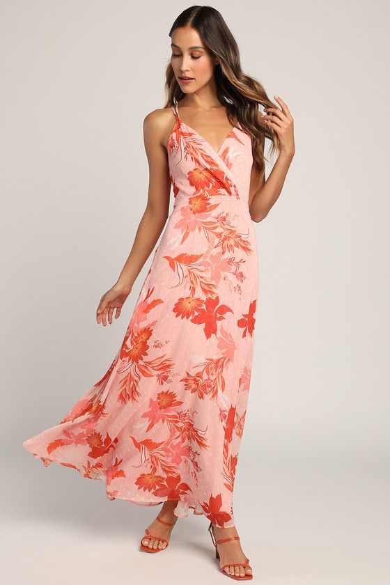 Feel the Vibe Pink Floral Print Sleeveless Lace-Up Maxi Dress | Lulus (US)