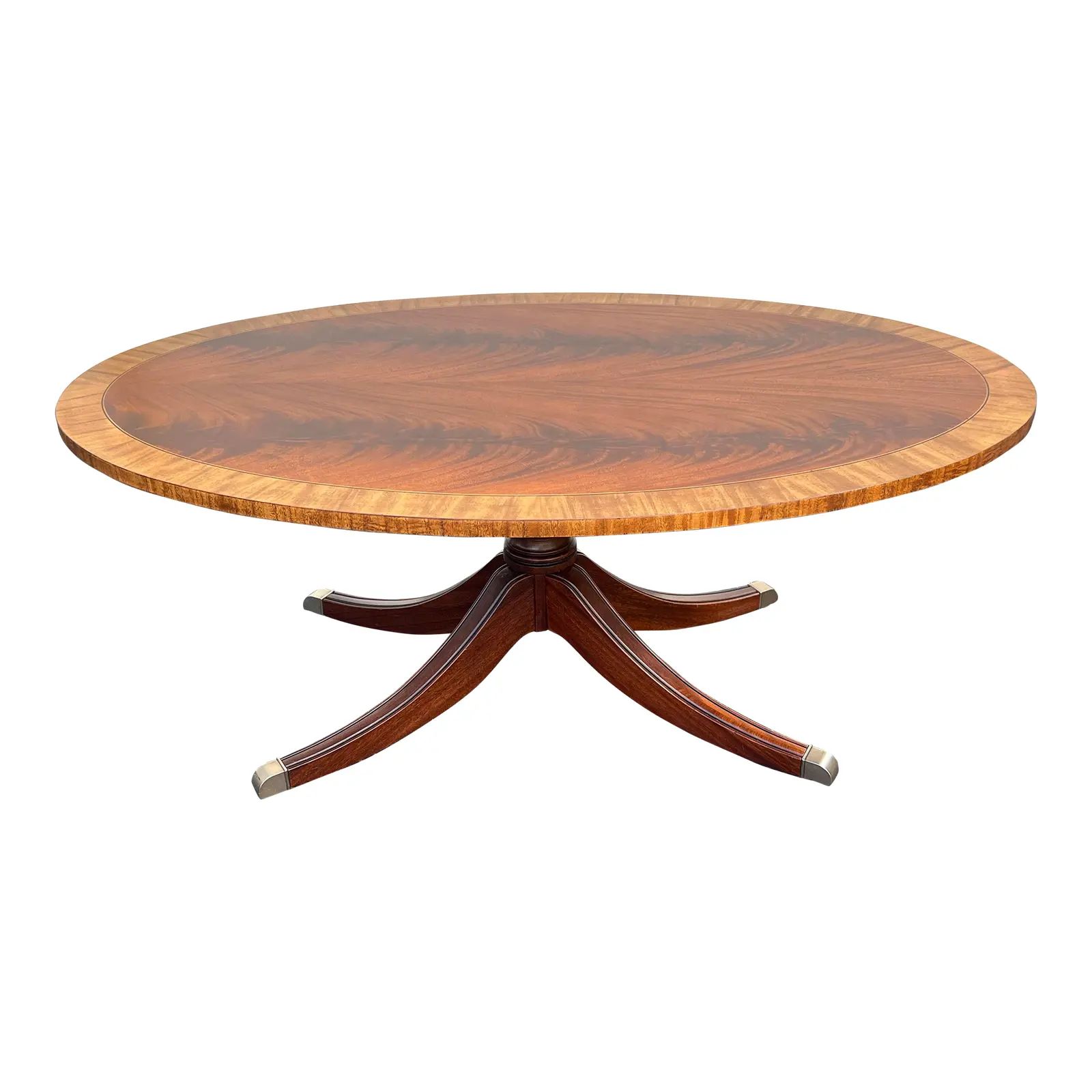 Late 20th Century Ethan Allen Regency Style Flame Mahogany Oval Coffee Table | Chairish