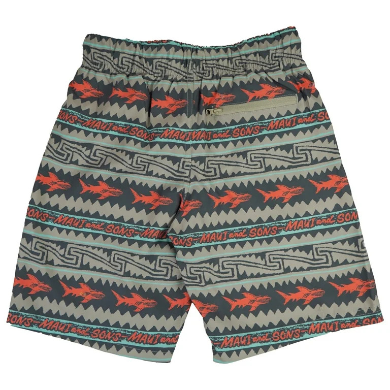 Maui and Sons Boys Swim Shorts, El Sharko Pool Trunks, Deep Coral, Quick-Dry Surf Bottoms | Walmart (US)