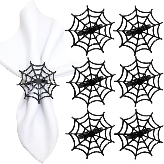 6Pcs Halloween Spider Web Napkin Rings Metal Spooky Napkin Holder Napkin Buckle Serviette Buckle ... | Amazon (US)