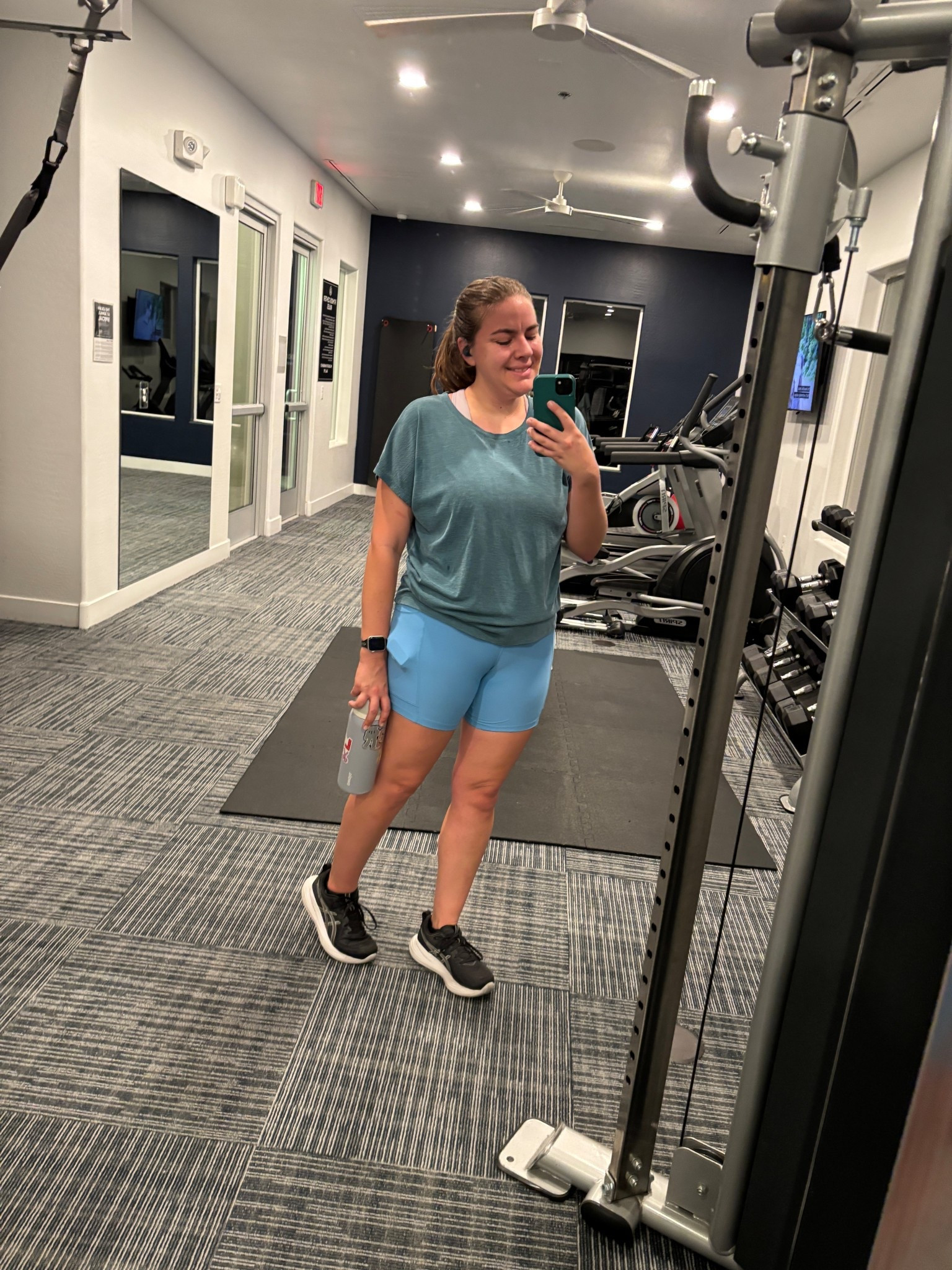 Running at 4 am in the gym means I don’t have to look cute and definitely don’t after sweating a bucket! We always opt for comfy here, and these biker shorts are my favorite pair to walk, run, and exist in. My running shoes have been nothing short of soft, supportive and comfortable. 
I love my travel earbuds that make me feel like I’m rocking out in an in person concert while hitting the pavement or the treadmill. Sipping out of my Owala crossover with Hearth and Hand keeps me hydrated and it’s easy to take on the go.
*My top is 32 degrees cool from Costco so I can’t really link it. 

#LTKMidsize #LTKActive