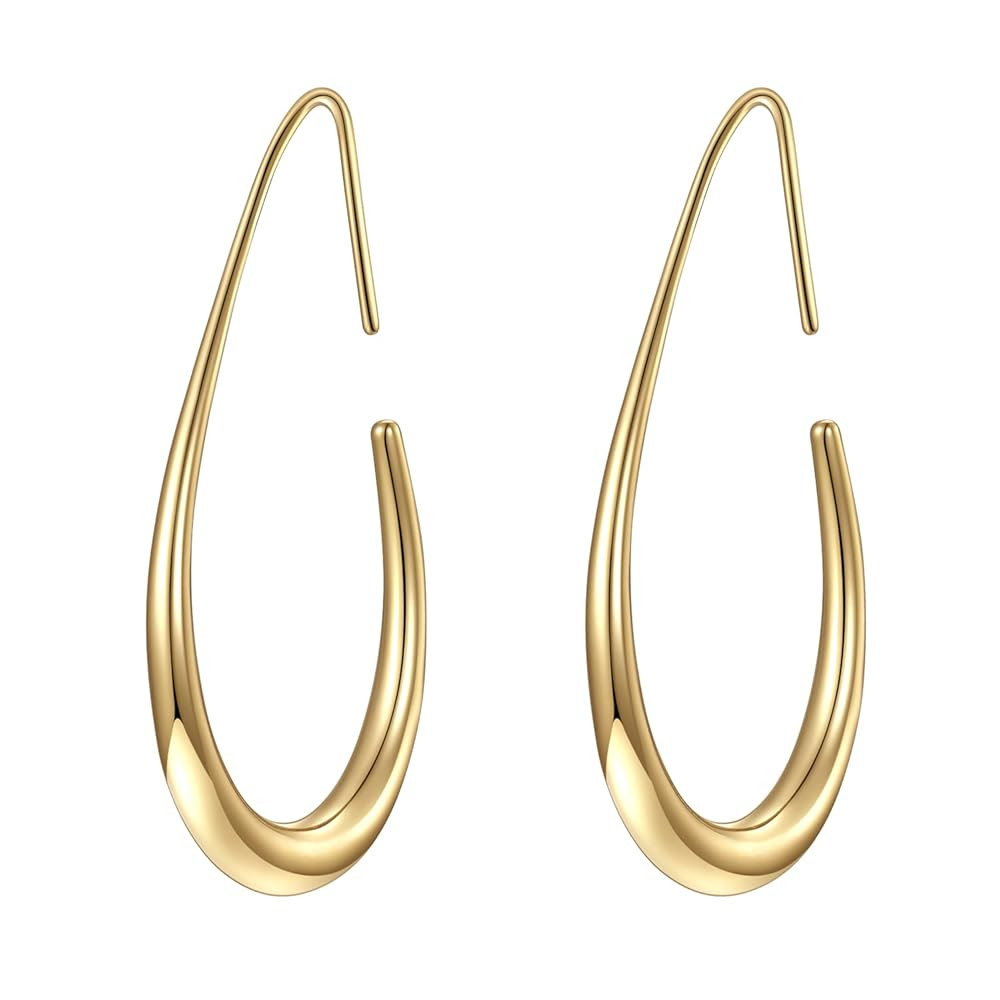 Lightweight Teardrop Hoop Earrings for Women - 14k Gold/White Gold Plated Large Oval Pull Through... | Amazon (US)
