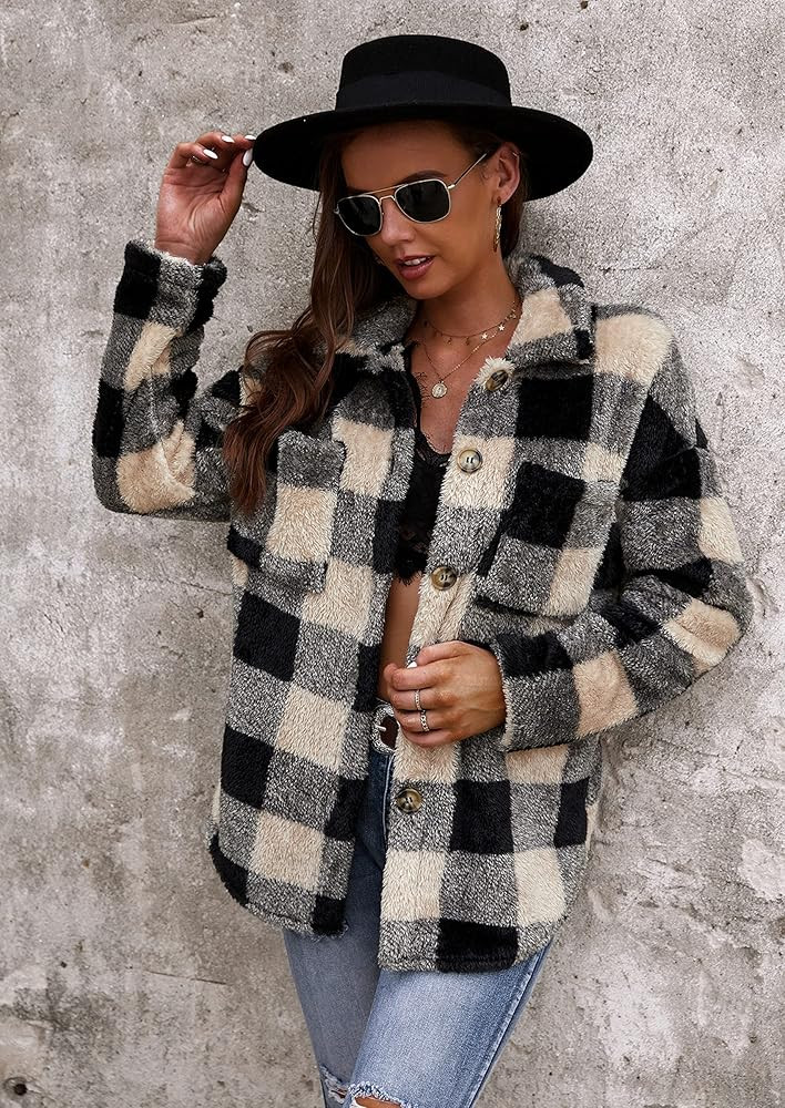 ECOWISH Women Fleece Leopard Coat Long Sleeve Button Down Jackets Winter Lapel Outerwear | Amazon (US)