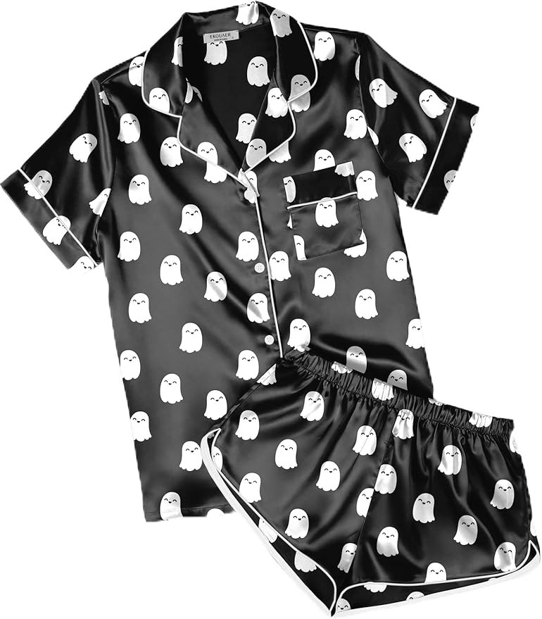 Ekouaer Womens Satin Pajama Set Silk Pj Short Sets 2 Piece Loungewear S-5XL | Soft Button Down Sl... | Amazon (US)