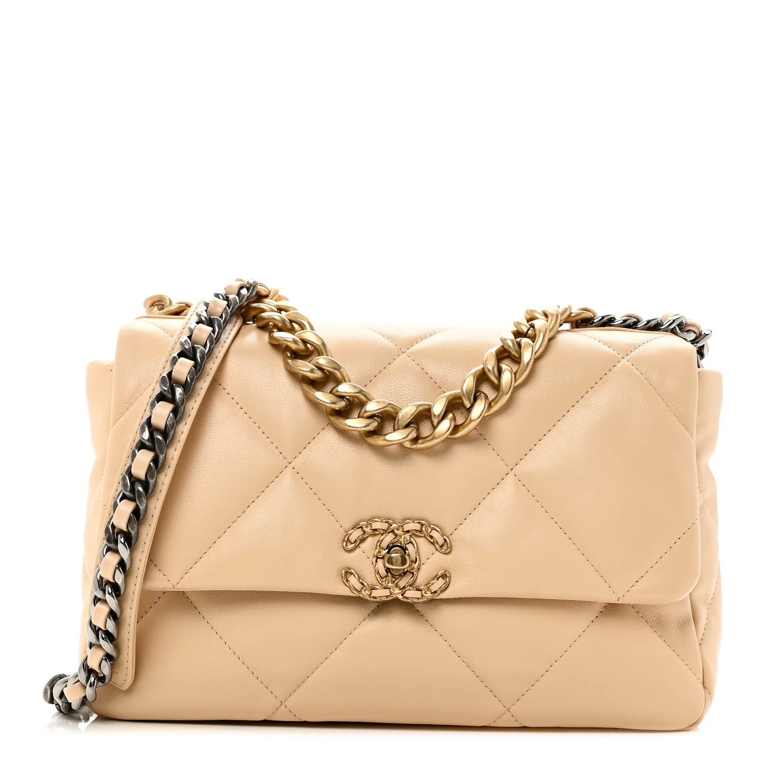 Goatskin Quilted Large Chanel 19 Flap Beige | FASHIONPHILE (US)