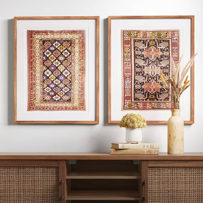 (Set of 2) 24" x 30" Caucasian Carpet Azerbaijan Framed Under Glass with Mat - Threshold™ | Target