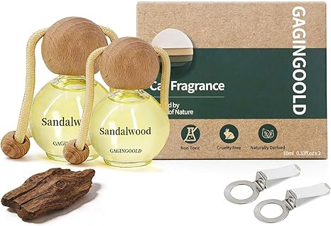 Car Air Freshener Hanging 2 Pack, Sandalwood Scent Essential Oil Diffuser Long Lasting Up to 150 ... | Amazon (US)