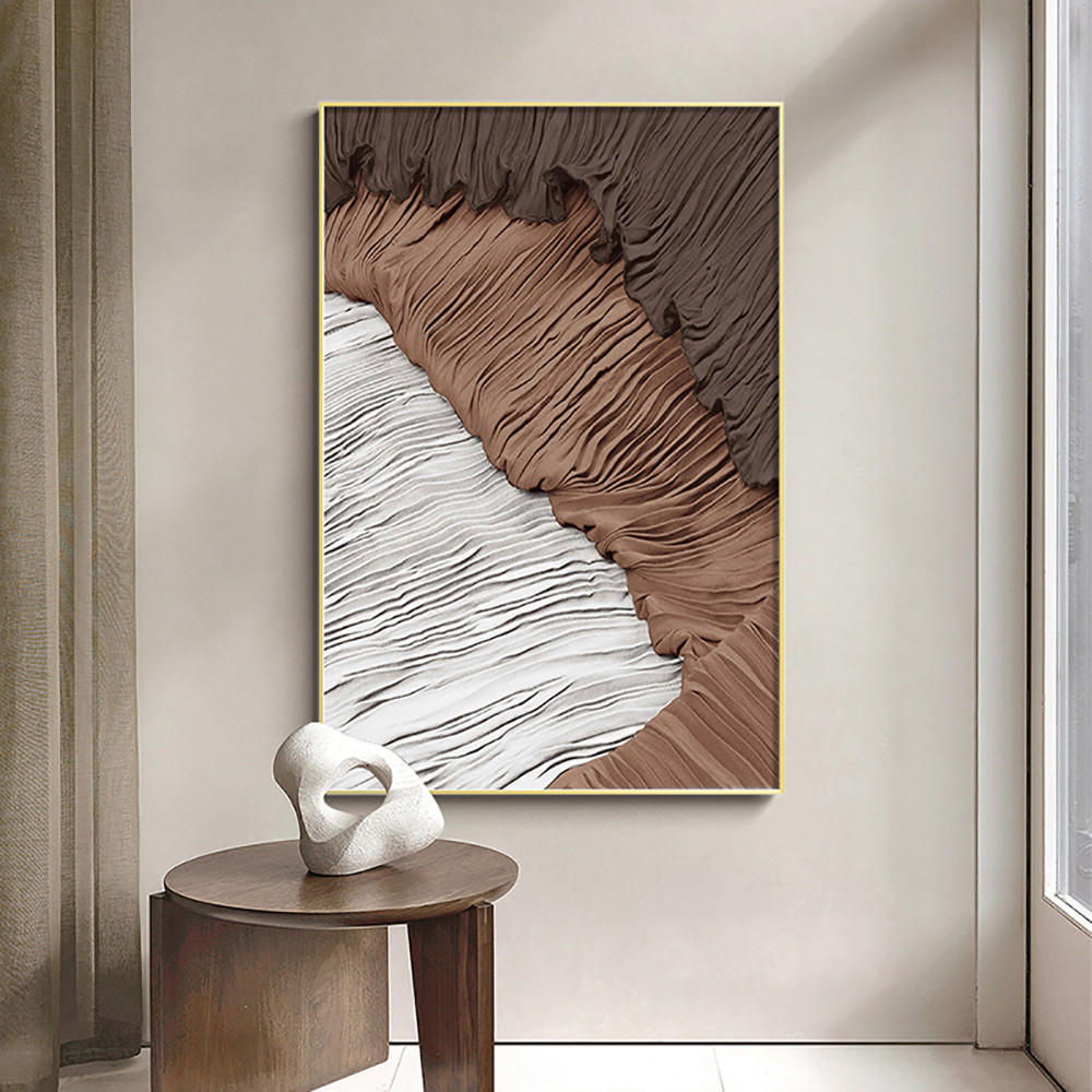 Japandi Abstract Canvas Wall Art Print Framed Wall Decor in White & Brown | Homary