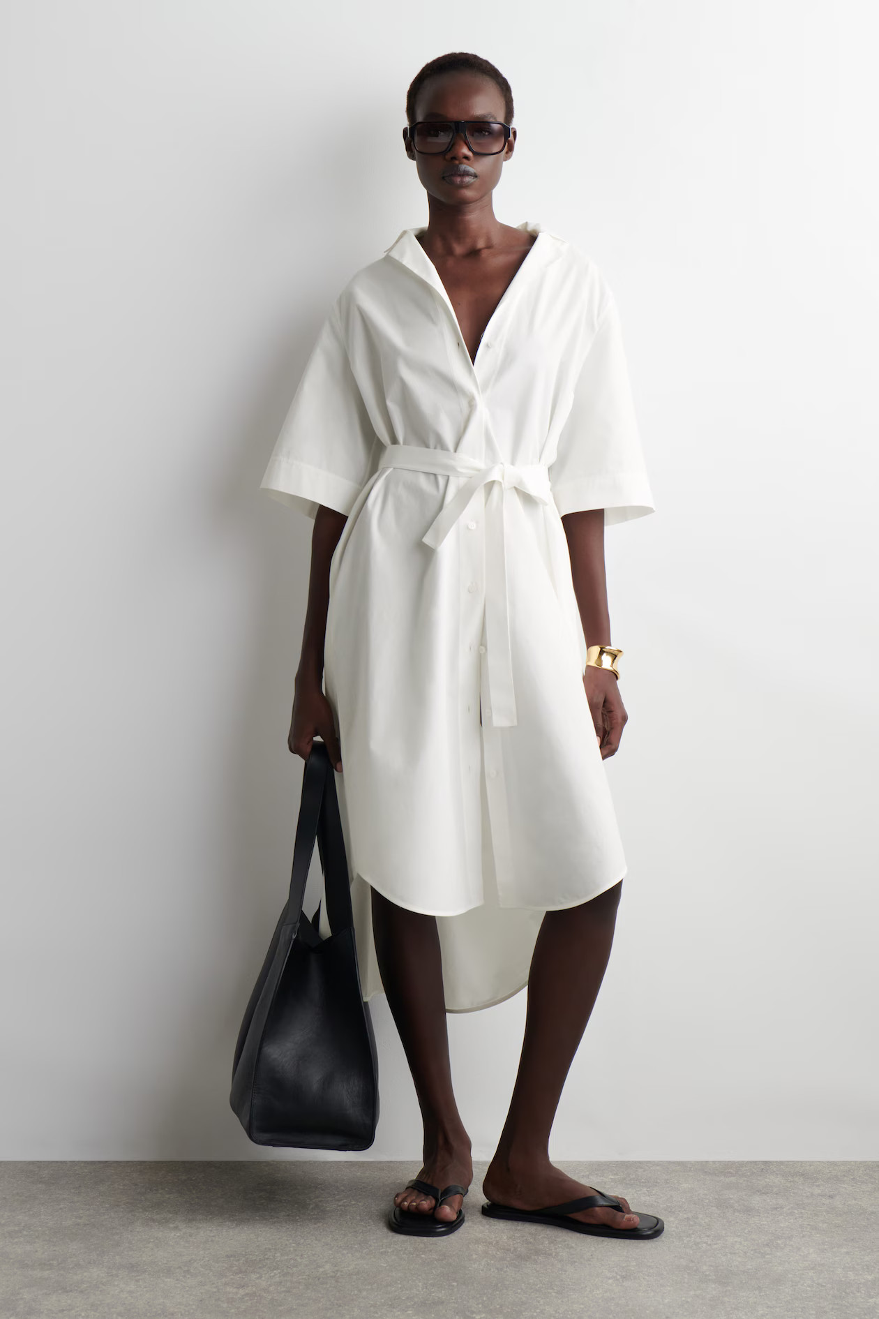 BELTED SHORT-SLEEVED MIDI SHIRT DRESS - WHITE | COS AU | COS (AU)