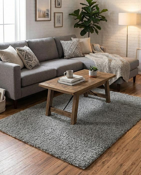 Rugs.com - Soft Solid Shag Rug \u2013 4' 1 x 6' 1 Cloud Gray Shag Rug \u2013 Easy-Clean Plush Pil... | Amazon (US)
